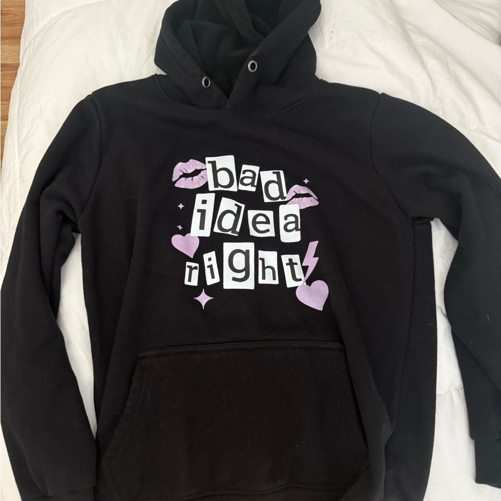 Black Hoodie with Graphic Print - “Bad Idea Right” Kids Large Only Worn Once